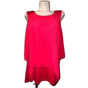 Ren Plus Size XXL Cold Shoulder Chiffon Overlay Top Pink
